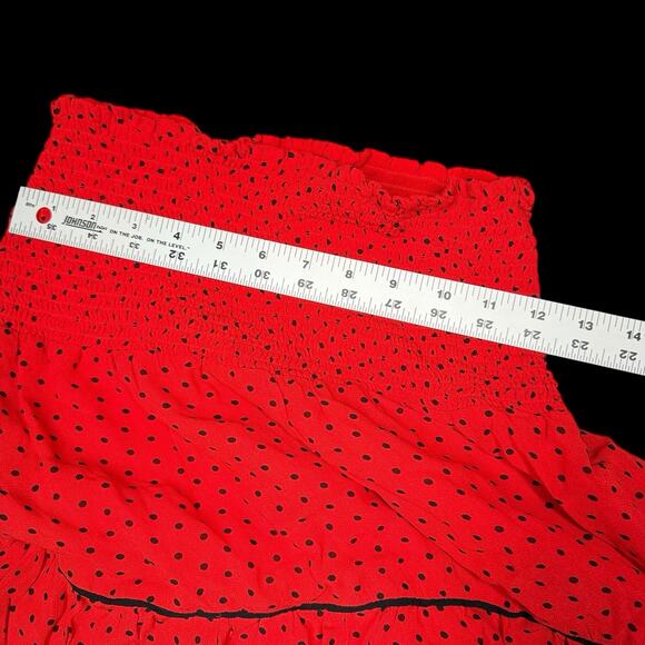 GANNI Womens Sz 38 US 6 Fiery Red Polka Dot Ruffle Tiered Skirt Mullin Georgette - Picture 5 of 9